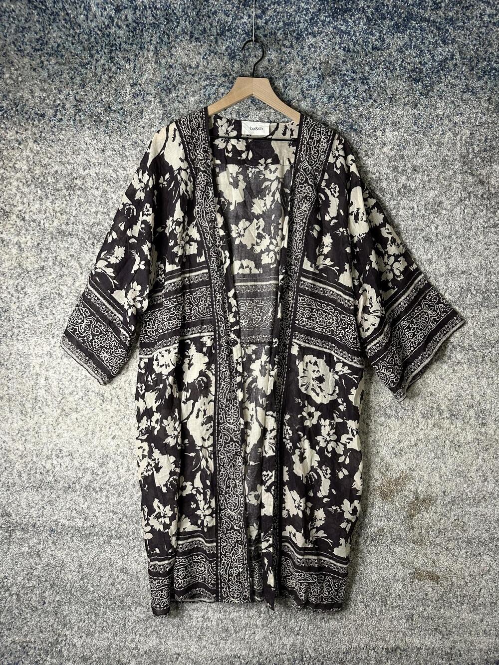 Ba&sh Kimono Jacket Womens One Size Black Floral Lady 100% Cotton Long Boho